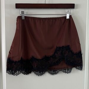 Brown Skirt with Black Lace Trim